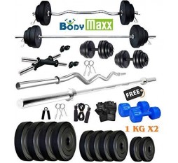 Body Maxx 50 Kg PVC Weight Plates, 5 and 3 ft Rod, 2 D. Rods Home Gym Equipment Dumbbell Set.